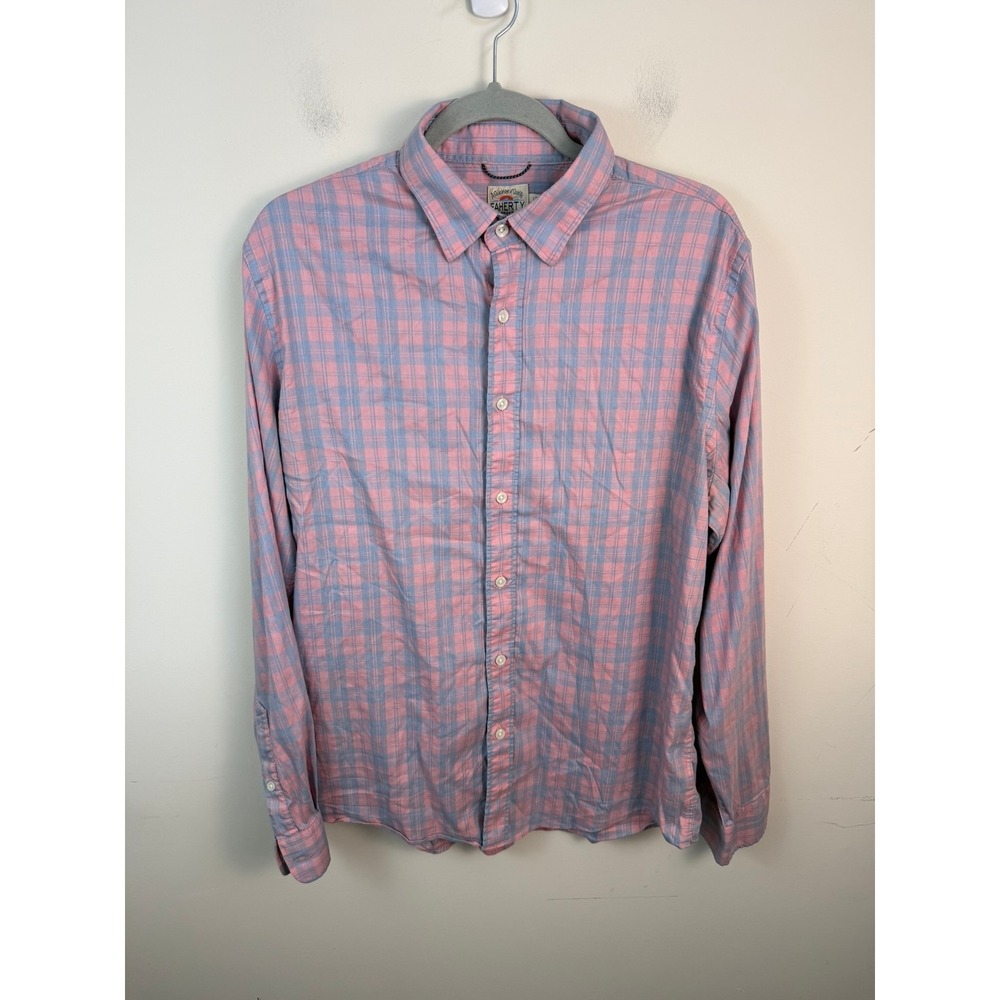 Faherty Brand Movement Stretch Mens Plaid Button Down Shirt Pink Blue